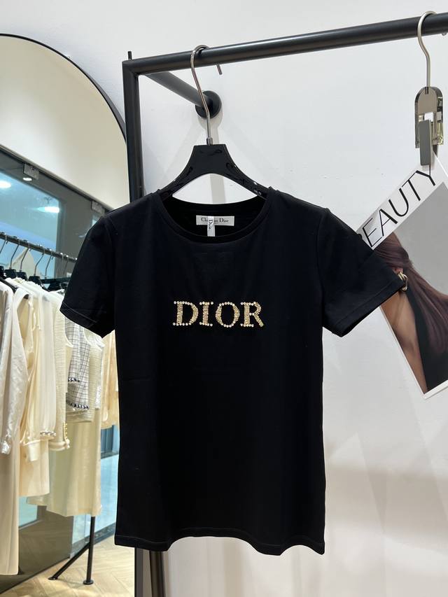 Dio* 2024春夏新款t恤 手工订珠品牌字母logo 面料柔软细腻 Sml